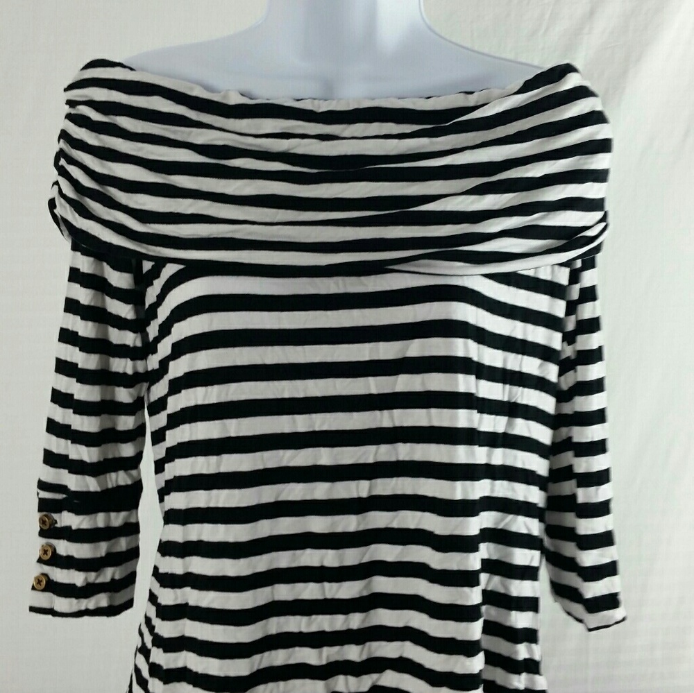 CATO women black/white strips off shoulder top